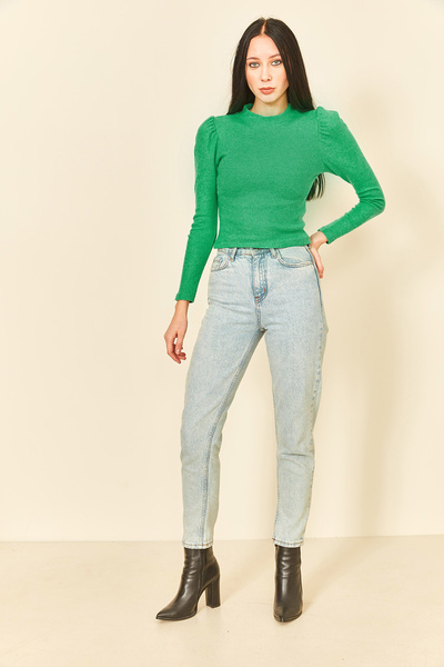 EYYE Яскраво-зелений довгий принцеса рукав напівкомір Боді