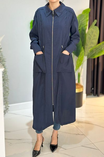 Ceremony Front Zippered Jacket with Drawstring Pocket at the Waist 5878 Navy Blue