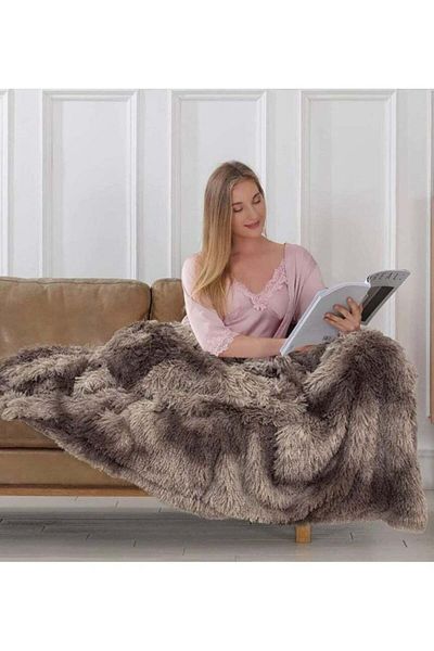 Comfy Soft & Fluffy Classic Fur Blanket/Throw Grey Tie And Dye 80x90cm