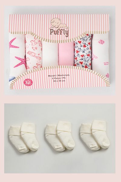 vivala 100% Cotton Baby Mouth Wipes and Sock Set 30X30 cm
