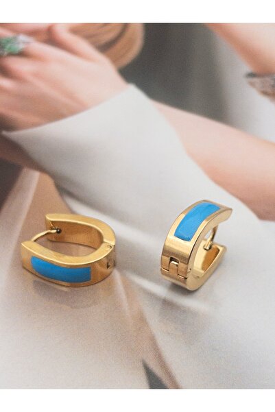 Siya Silver U Model Renkli Sedefli Minimal Çelik Küpe