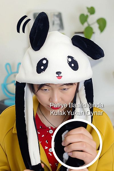 Bakgeldi Moving Ears Shield Plush Panda Hat with Led Lights - Claws Tighten the Ears, Cute