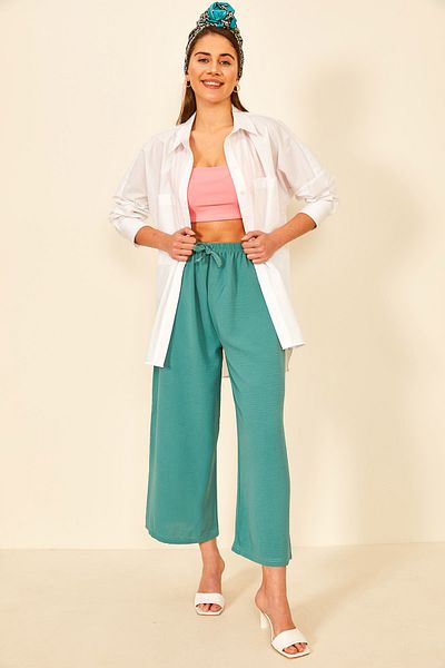 EYYE Emerald Green Aerobin Fabric Relaxed Cut Women's Trousers