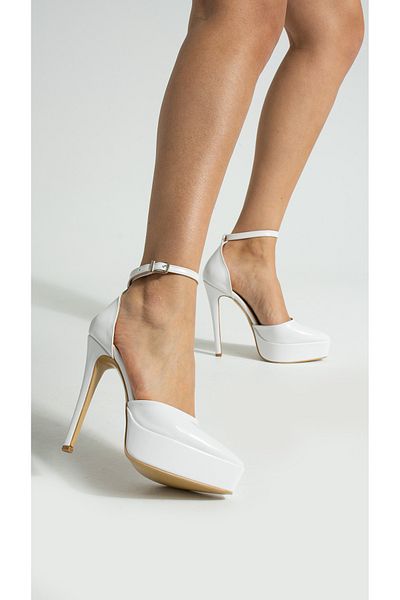 Sibel Durmaz Eliza White Patent Leather Platform Sandals