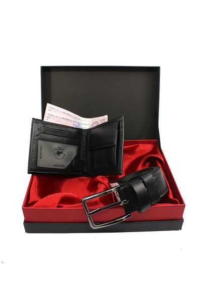 WEST POLO CÜZDAN West Polo Genuine Leather Belt and Horizontal Wallet Set