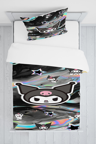 BelezaHome Black Gray Kuromi Themed Single Baby Kids Bedding Set