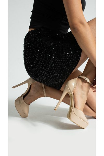 Sibel Durmaz Eliza Nude Patent Leather Platform Sandals