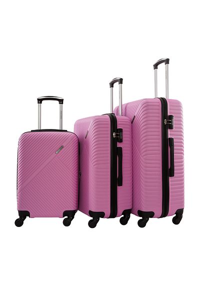 PARAJOHN Lightweight Travel Luggage Trolley Set 3 Pcs ABS -Pink