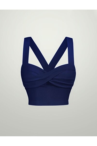 WEEST MODA ναυτικό μπλε καλοκαιρινό φαρδύ λουράκι ώμου twist μπροστινό φαρδύ λουράκι τοπ crop