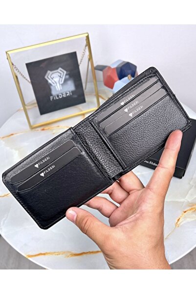 Fil Deri Γνήσιο δέρμα πολλαπλών διαμερισμάτων Premium μαύρο πορτοφόλι 2054