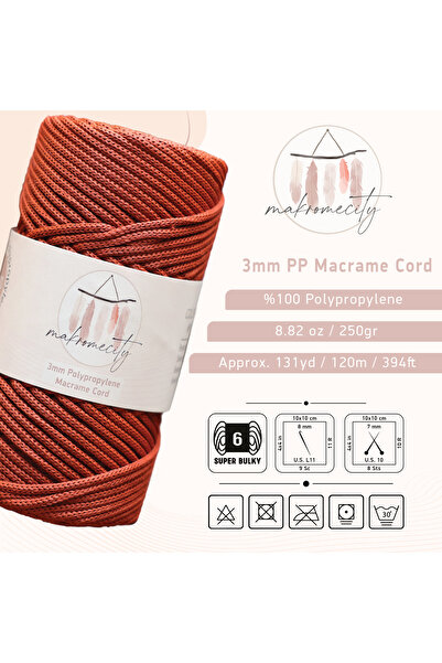 Makromecity Premium 250 gr 3mm Πολυεστερικό Μακραμέ Σχοινί Πλακάκι 120 M Supla Σχοινί και Νήματα Τσάντας