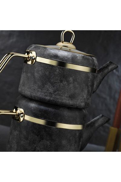 Brioni Royal Stone Fireproof Non-Stick Stone Textured Granite Set Teapot Sand Stone-Gold