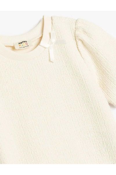 Koton Bow Detailed Short Sleeve Crew Neck Blouse 5Skg60075Ak Ecru