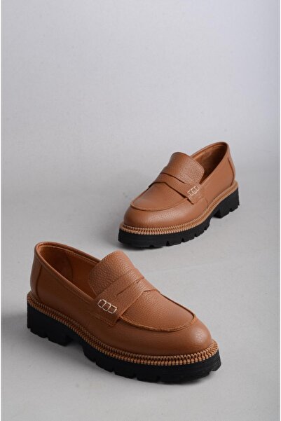 SEÇ KUNDURA حذاء نسائي من الجلد الطبيعي المزخرف - Seç 848 Tan