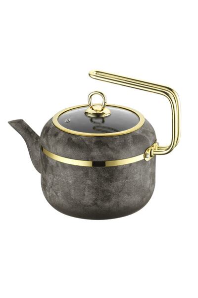 Brioni Royal Stone 2,5 Lt. Yanmaz Yapışmaz Taş Dokulu Granit Tekli Çaydanlık Kum Taşı -altın