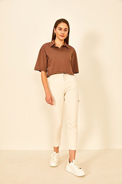 EYYE Smeđa ženska majica sa polo ovratnikom