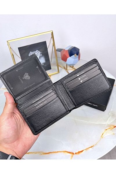 Fil Deri Γνήσιο δέρμα πολλαπλών διαμερισμάτων Premium μαύρο πορτοφόλι 2054
