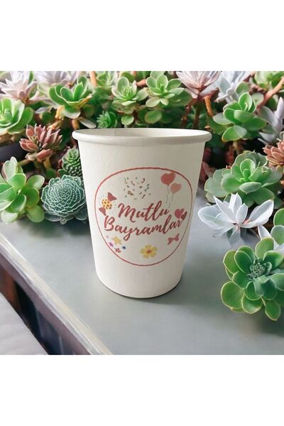 SBS Ramazan Bayramı-İyi Bayramlar-desenli Tek kullanımlık 7 Oz 50 Adet Karton Bardak