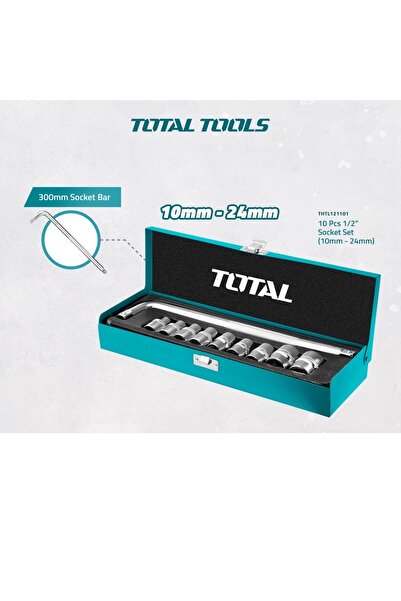 TOTAL 1/2" socket socket set of 10 pieces-V. (50 BV 0). Heat treatment chrome