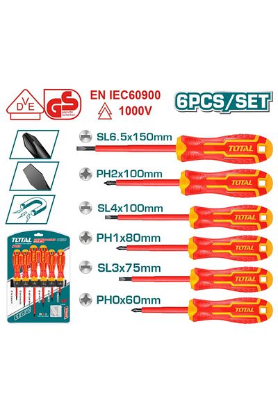 TOTAL Set of 6 Insulated Screwdrivers