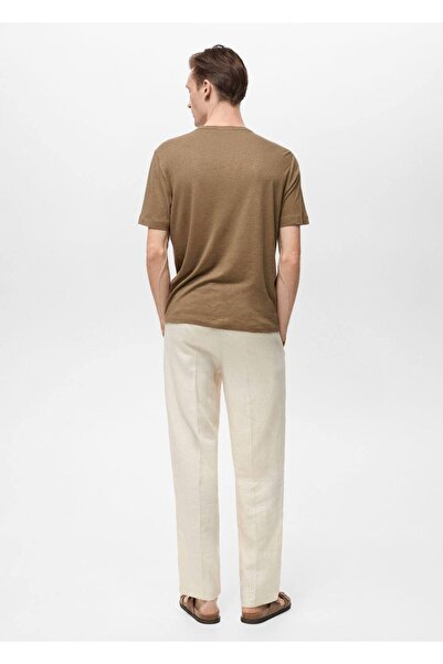 MANGO Man Μπλουζάκι με κουμπιά από μείγμα λιναριού