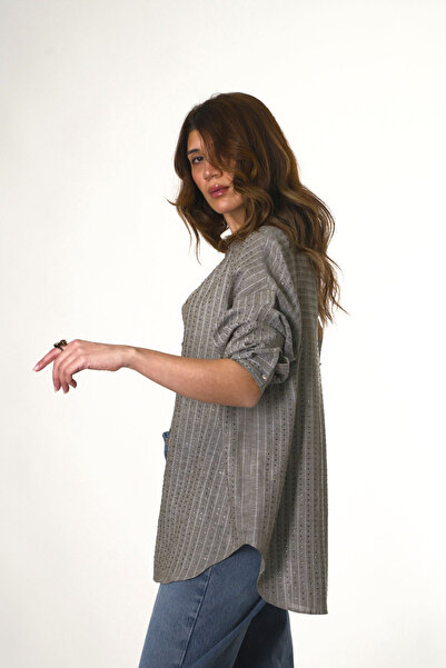 ABBRA Women's Linen Bead Detailed Shirt