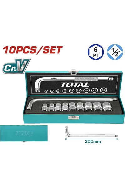 TOTAL 1/2" socket socket set of 10 pieces-V. (50 BV 0). Heat treatment chrome