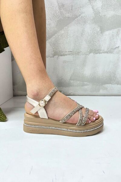 inizio Beige Stone Thick Sole Women's Sandals Ew7026