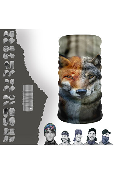 e-Taktik Fox Wolf - قناع باندانا برقبة أنبوبية بدون خياطة مع صورة الذئب والثعلب