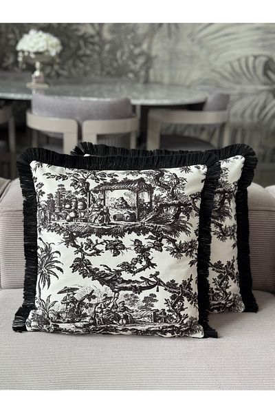 Skhome Husă de pernă decorativă cu franjuri pentru țărănești cu două fețe 1 bucată 43x43 (SK-K11)