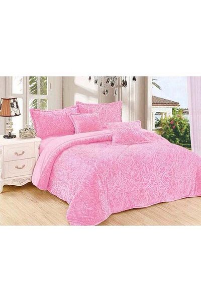 Comfy 6-Piece Rose Fur King Comforter Set Cotton Light Pink