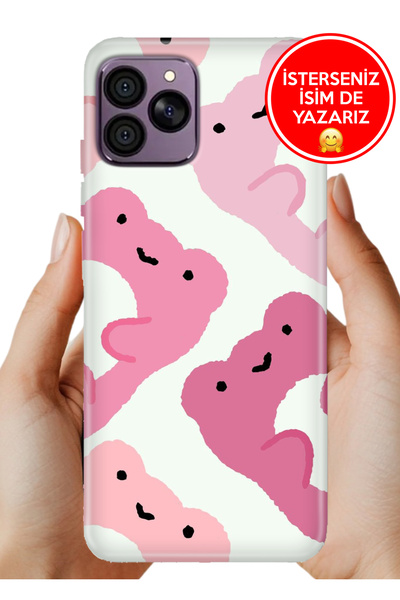 HİKİNG A41 Kılıf Desenli İsimli / İsimsiz Silikon Pink Frogs