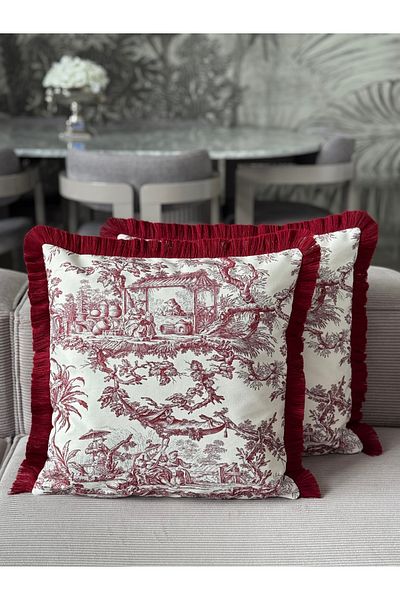 Skhome Husă de pernă decorativă cu franjuri pentru țărănesc cu două fețe 1 bucată 43x43 (SK-K09)