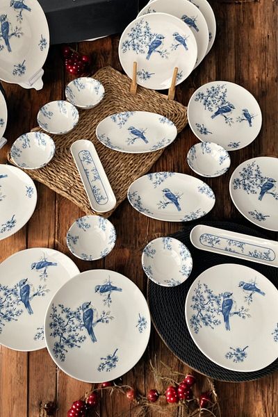 Trendymutfak Serenat 22 Piece Porcelain Breakfast Set for 12 People