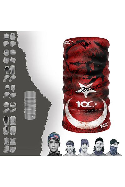 e-Taktik 100.Year Flag Design - Seamless Tube and Baf Bandana, Bonnet Hair Band Buckle