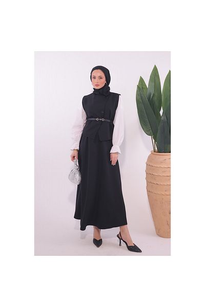 PALME D'OR Women's Vest Skirt Suit Double Crepe with Belt