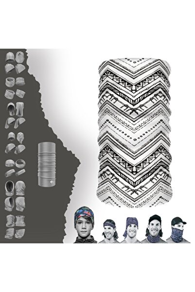 e-Taktik Siyah Beyaz Geometrik2 Desenli Dikişsiz Tüp Boyunluk Bandana Buff Baf