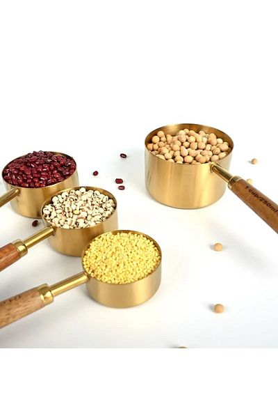 RKY SERENITY 4 Size Measuring Spoon Set with Wooden Handle and Stainless Steel Scale