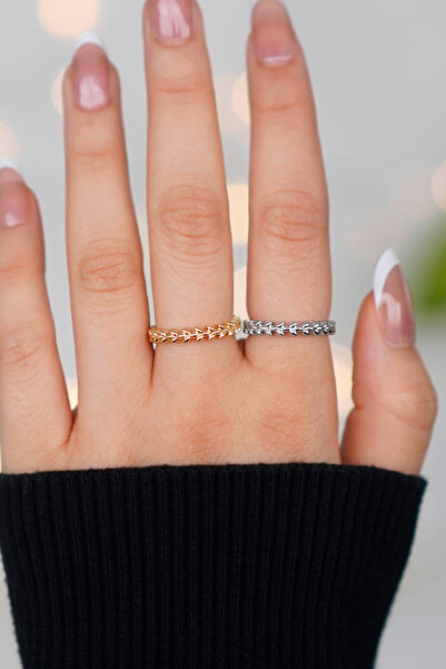 TREND COLLECTİON İnce Zarif Ayarlanabilir 2 Adet Gold-Gümüş Kadın Yüzük