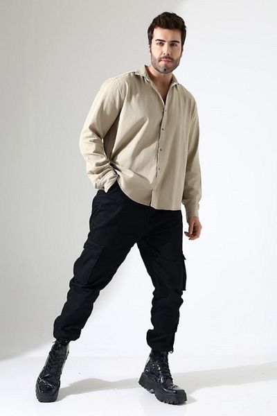 Peille Ανδρικό πουκάμισο Oversize Cut Φαρδιά Εφαρμογή Gabardine Casual πουκάμισο