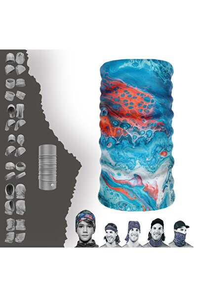 e-Taktik الأزرق رخامي الفن منقوشة سلس أنبوب الرقبة باندانا برتقالي باف