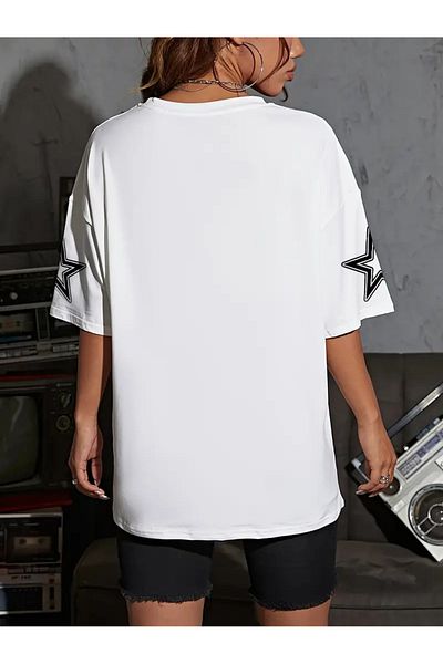 LAND MODA 32 Tricou cu gât rotund imprimat, tricou confortabil cu mânecă scurtă pentru primăvară și vară, îmbrăcăminte pentru femei