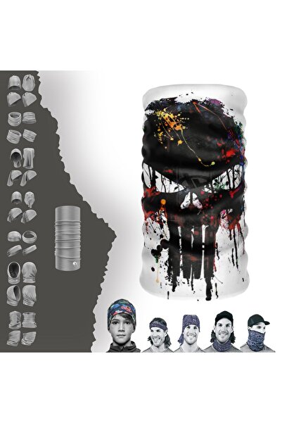 e-Taktik Punesher Desenli Dikişsiz Tüp Boyunluk Bandana Buff Baf