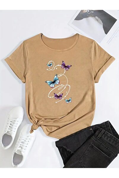 LAND MODA Tricou confortabil cu imprimeu fluturi, tricou sport cu mânecă scur...