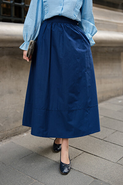 LOCCO Жіноча еластична спідниця з попліну темно-синього кольору