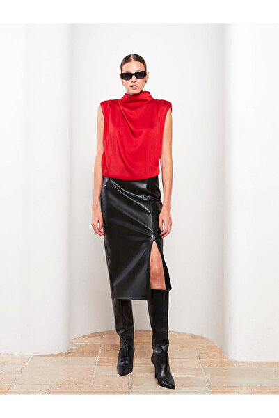 LC Waikiki High Collar Plain Long Sleeve Satin Women's Blouse