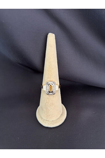 Moonjy Çelik Gold Zirkon Taşlı Amber Royale Ayarlanabilir Yüzük