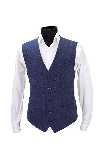 MENTOR REGALO Men's Vest V-Collar, Navy Blue Wool Patterned 160562