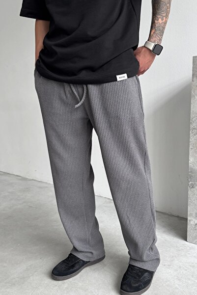 yung Gri Bol Kalıp Triko Pantolon