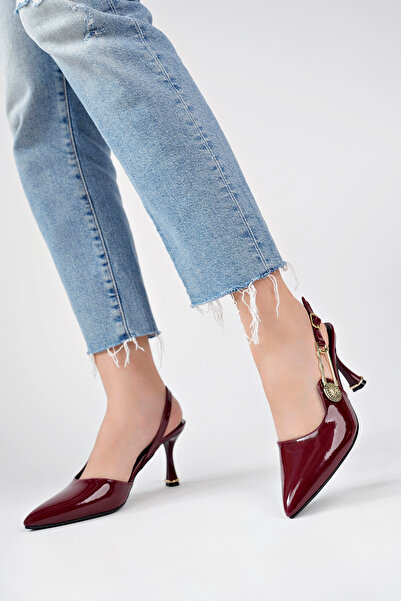 Floransa Kadın Topuklu Ayakkabı Topuklu Ayakkabı Bordo Rugan Topuklu Ayakkabı...